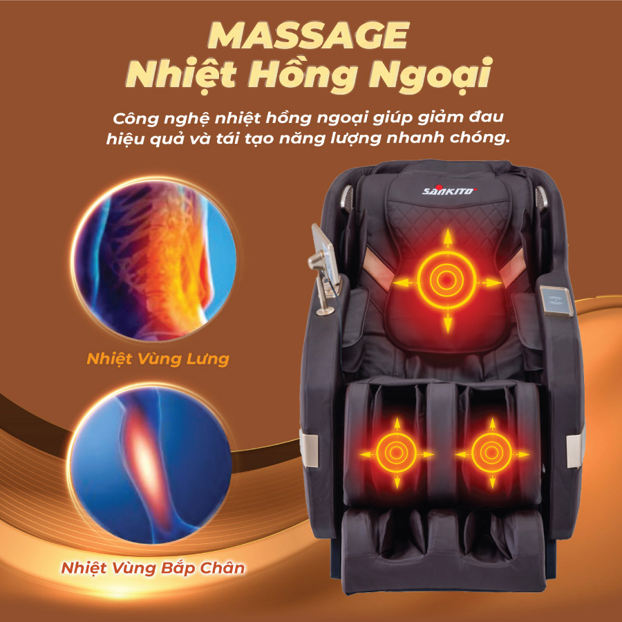 Ghế massage Sankito S-566 có chế độ massage nhiệt hồng ngoại