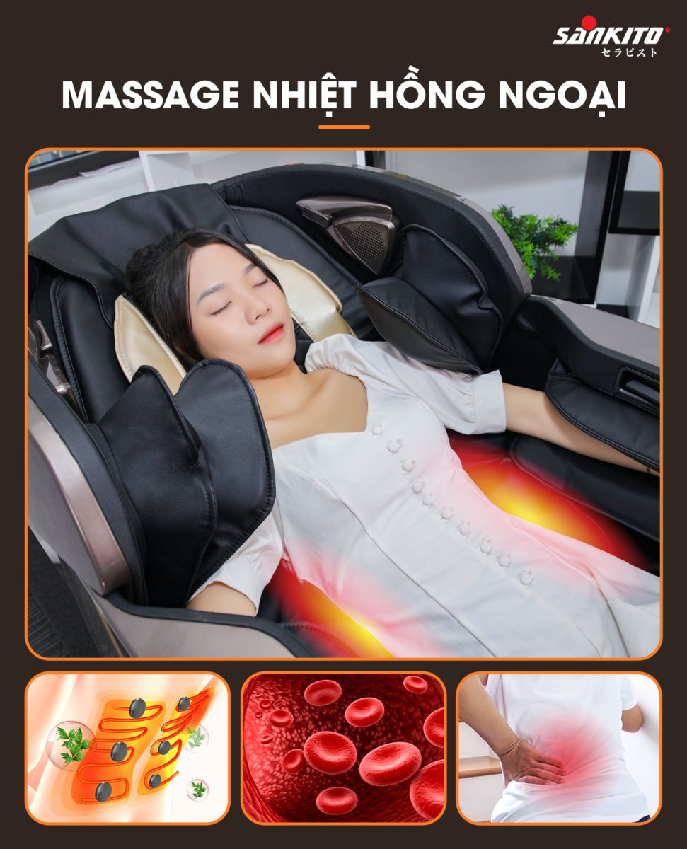 Ghế massage Sankito S-70 Massage nhiệt hồng ngoại 3 cấp độ