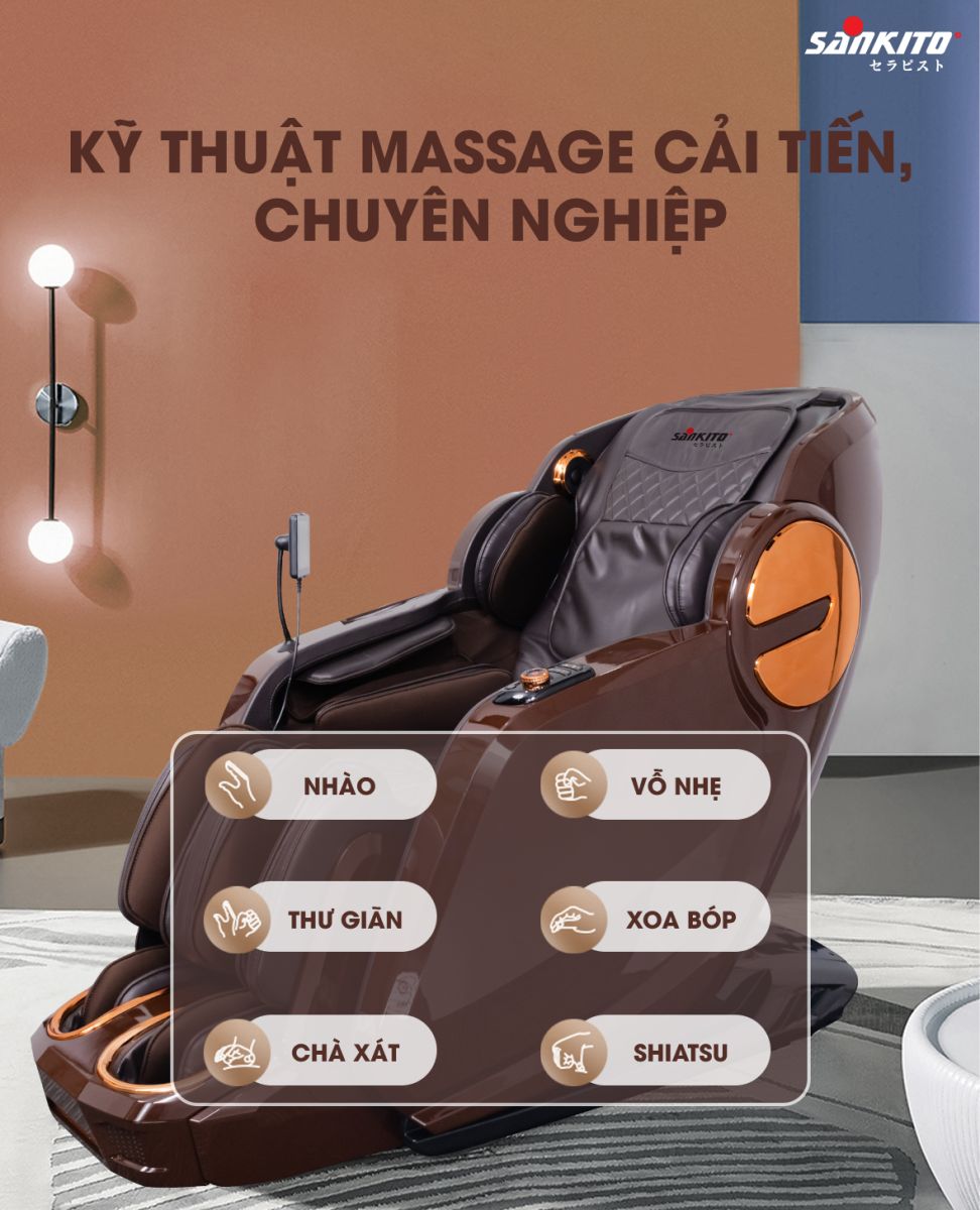 Ghế massage Sankito S-750/379 được trang bị các kỹ thuật massage chuyên nghiệp