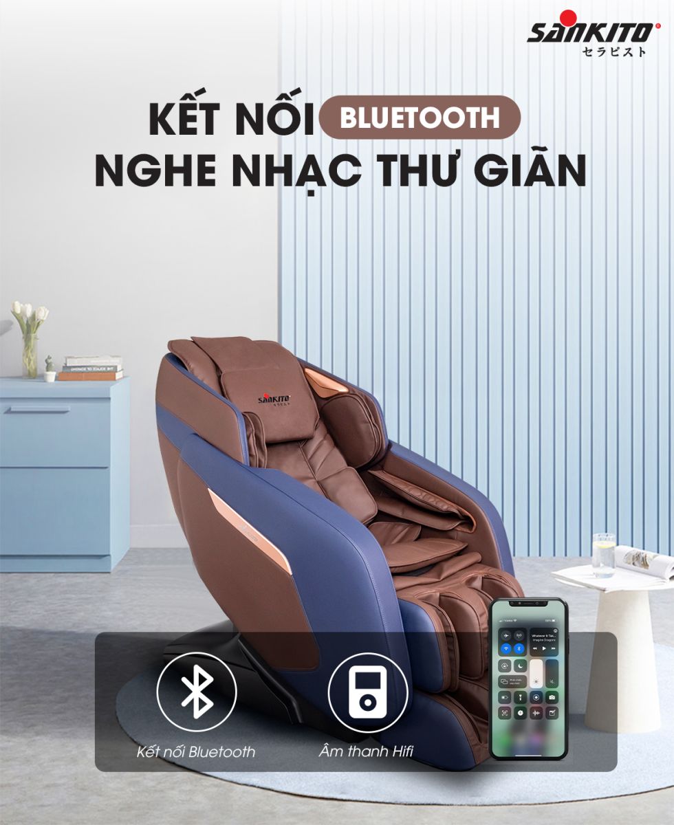 Ghế massage Sankito S-77 Kết nối Bluetooth nghe nhạc thư giãn