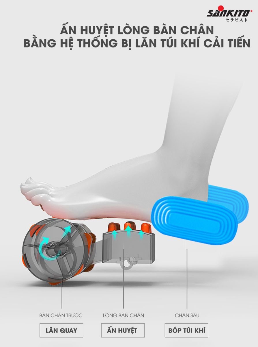 Ghế massage Sankito S-77 Ấn huyệt bằng bi lăn lòng bàn chân cải tiến