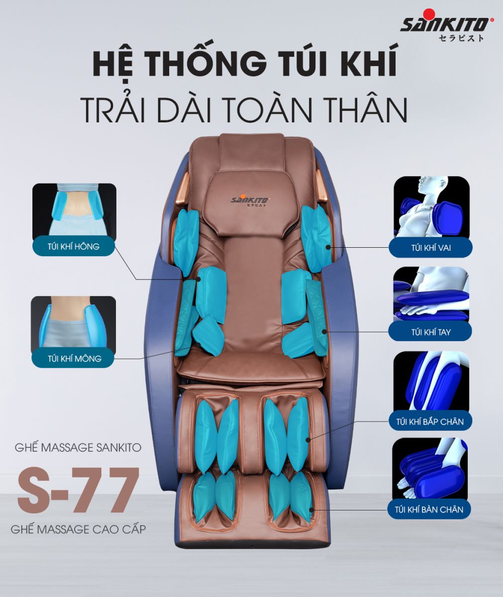 Ghế massage Sankito S-77 Hệ thống túi khí trải dài toàn thân