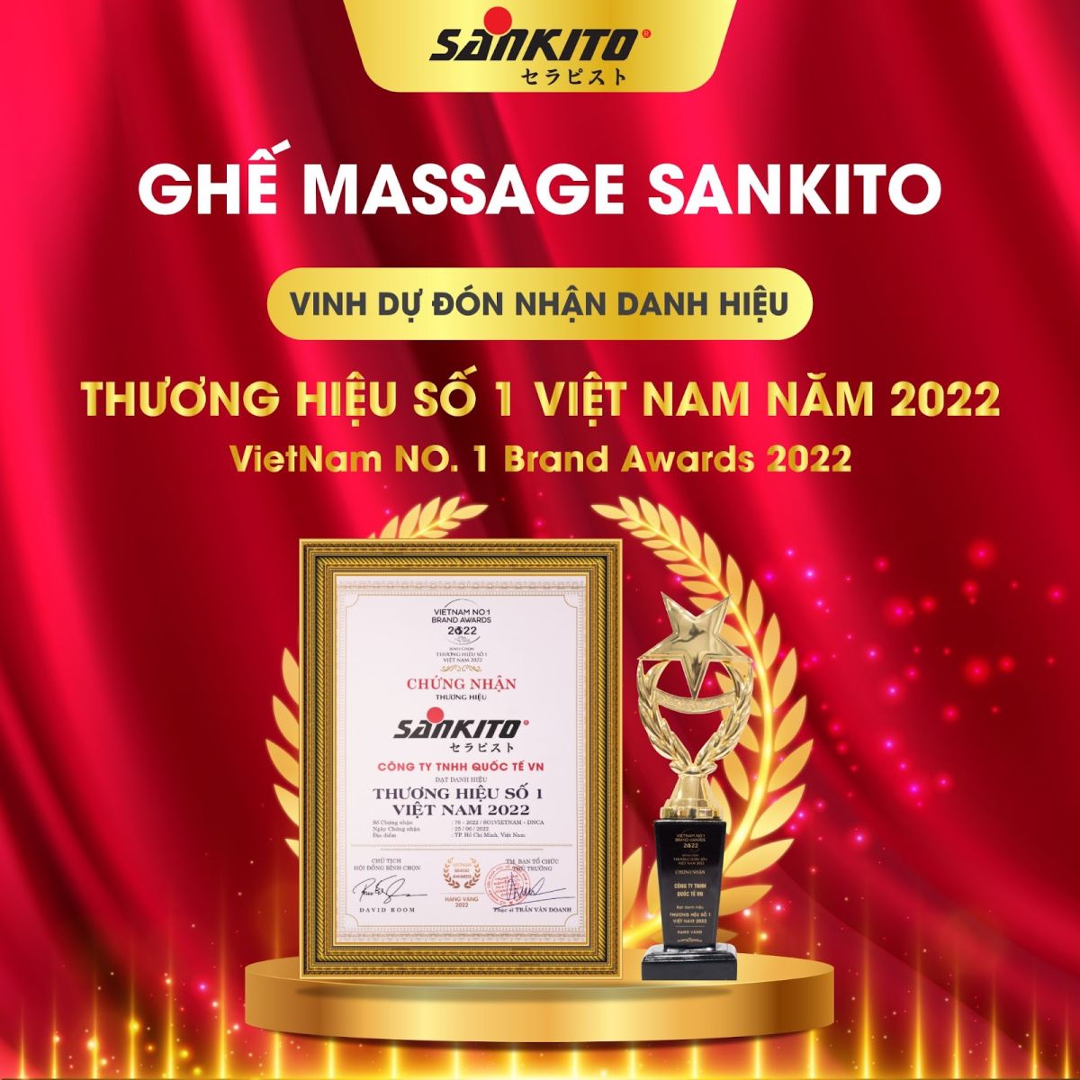 ghế massage sankito đạt danh hiệu thương hiệu số 1 việt nam 2022