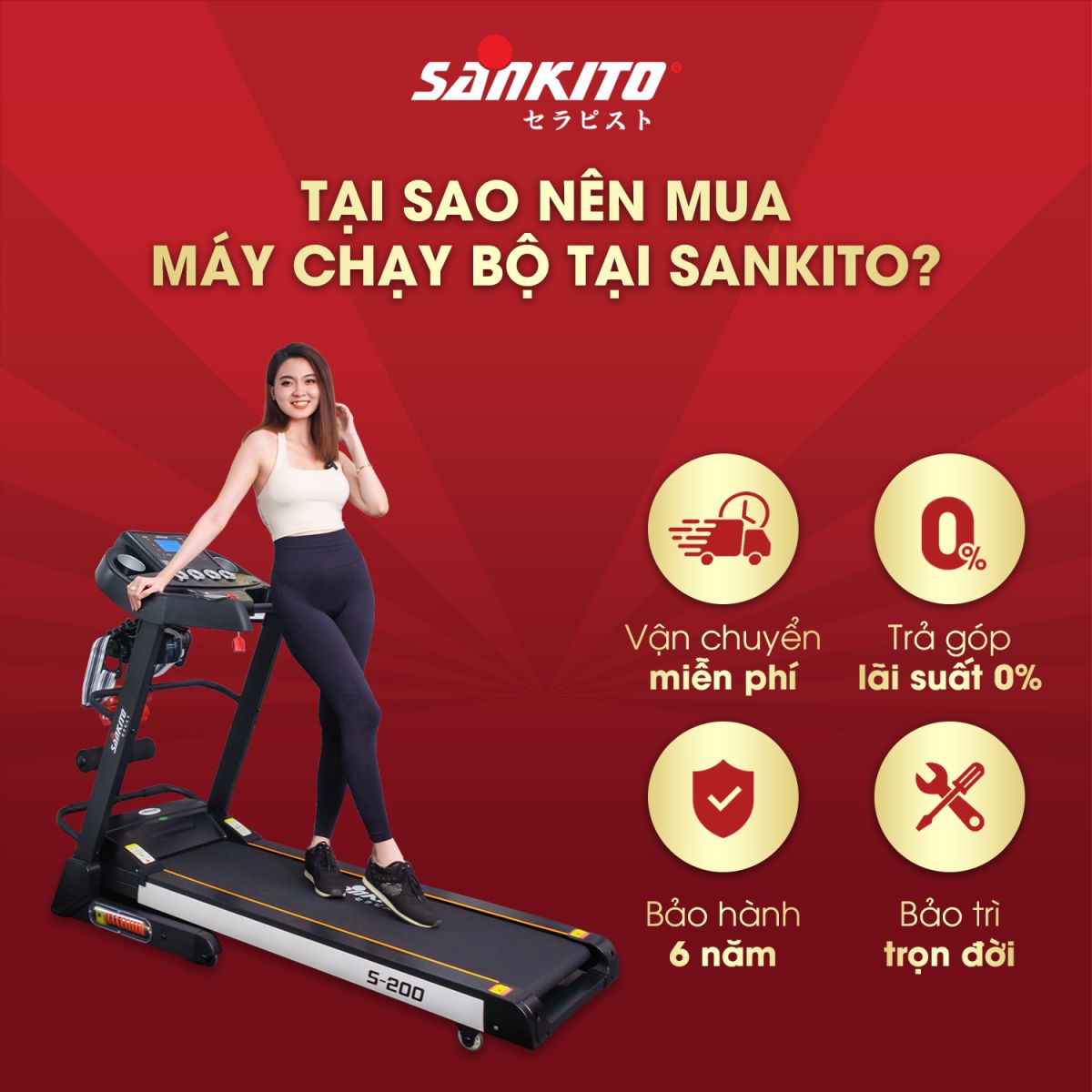 quyền lợi khi mua máy chạy bộ Sankito