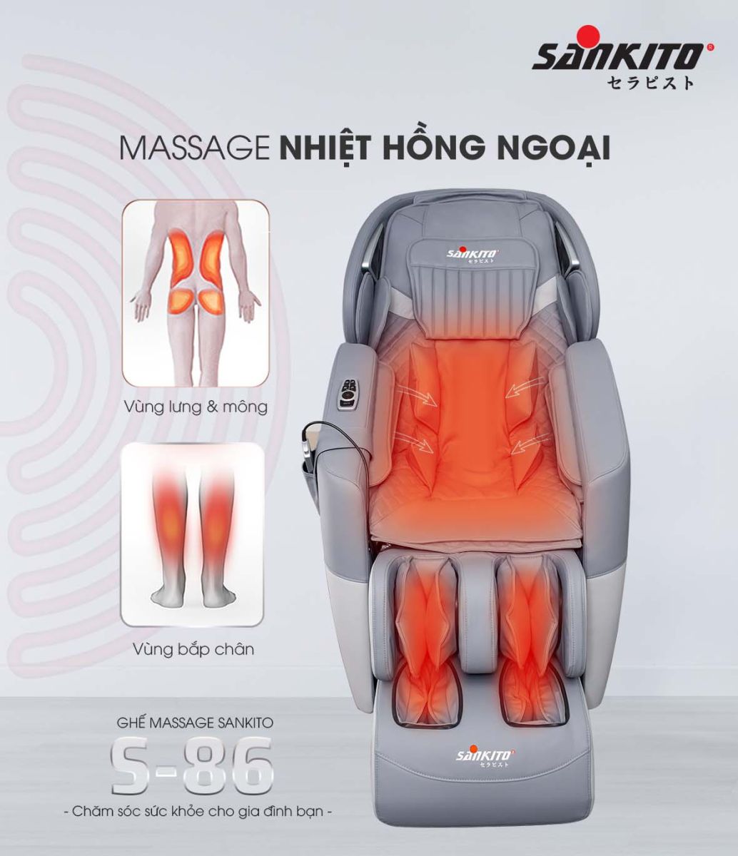 Ghế massage Sankito S-86 | Chườm nhiệt tia hồng ngoại